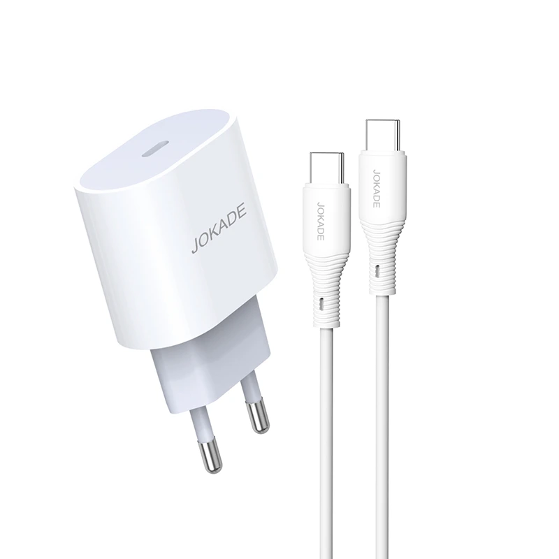 Мережевий зарядний пристрій Jokade JB010 (USB-C/PD25W) + кабель Type-C - Type-C- білий — Jokade
