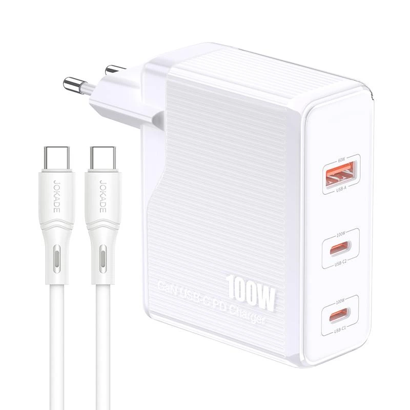 Мережевий зарядний пристрій Jokade JB060 (1USB/2USB-C/PD100W) + кабельType-C - Type-C -білий — Jokade