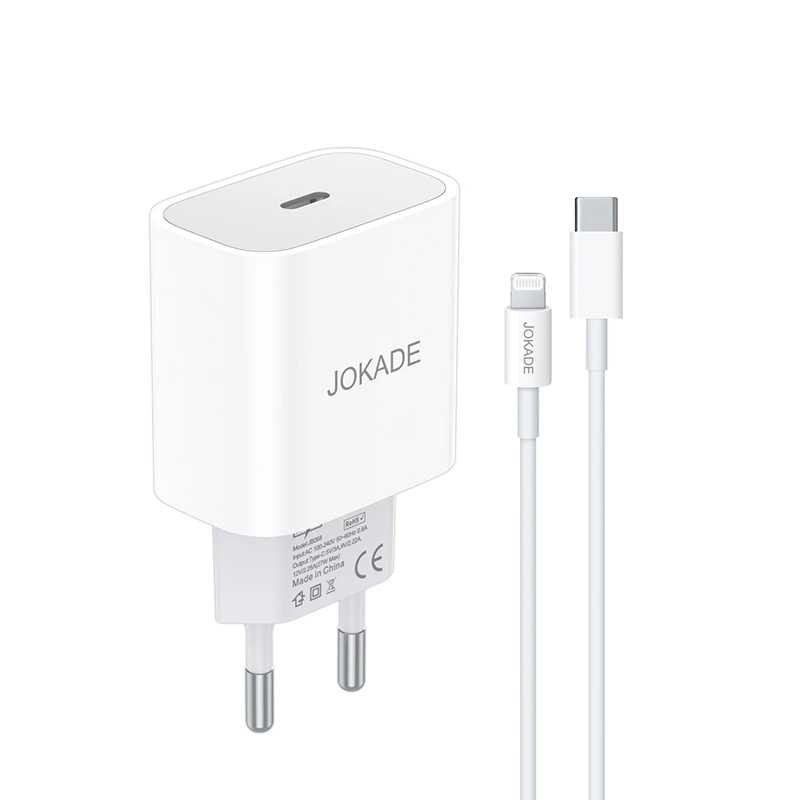 Мережевий зарядний пристрій Jokade JB069 (USB-C/27W) + кабель Type-C – Lightning- білий — Jokade