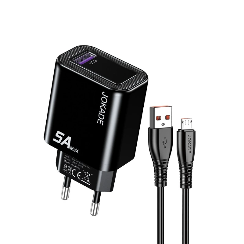 Мережевий зарядний пристрій Jokade JB141 (1USB/5A) + кабель Micro- чорний