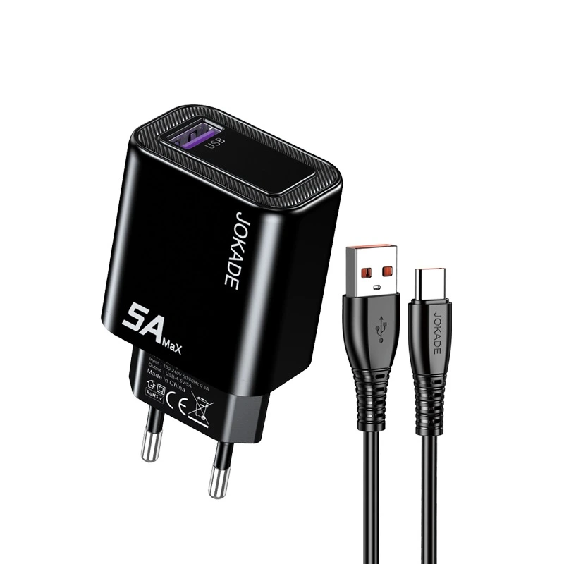 Мережевий зарядний пристрій Jokade JB141 (1USB/5A) + кабель Type-C- чорний