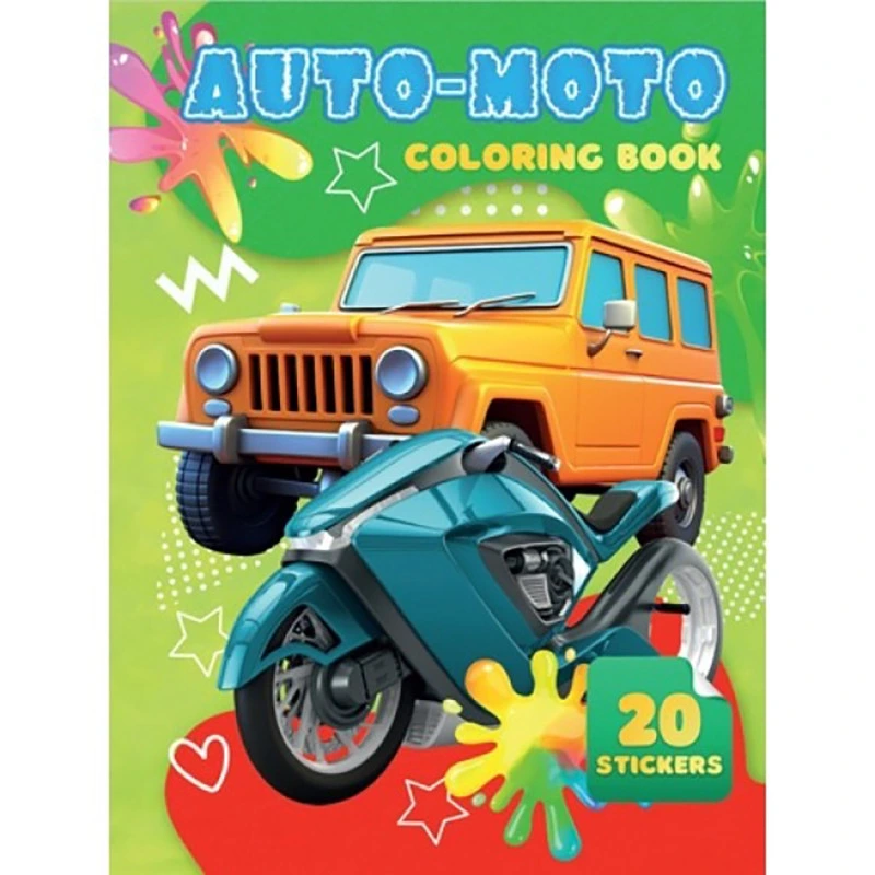 Дитяча розмальовка Auto Moto А06012502, 20 наліпок А4 — Jumbi