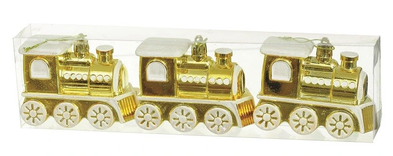 Набір ялинкових прикрас "Потяг", 3 шт, пластик, золотий
