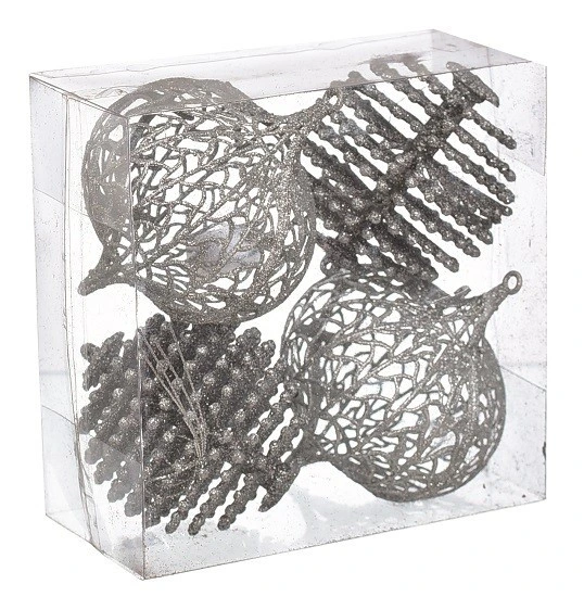 Набір декоративних кульок 4 шт, 10 см, пластик, срібний