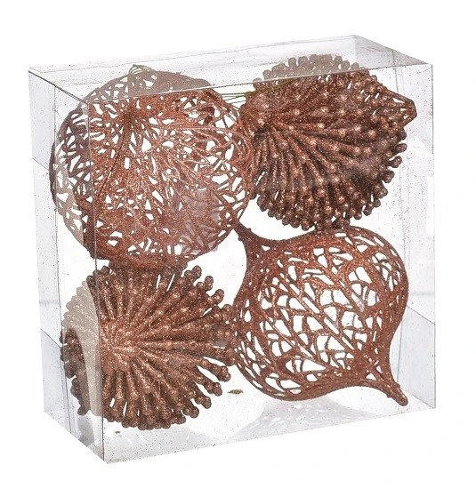 Набір декоративних кульок 4 шт, 10 см, пластик, мідний колір