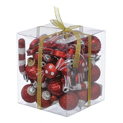 Набір ялинкових прикрас, 40 шт, 3 см, пластик, колір червоний