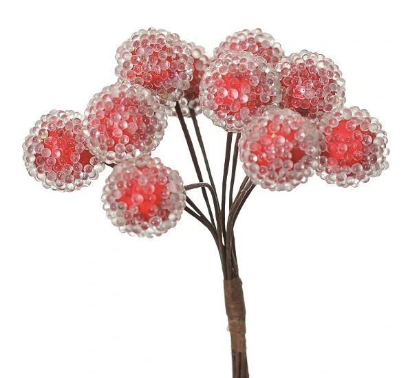 Прикраса ялинкова "Засніжені ягоди на гілці", пластик, червоний
