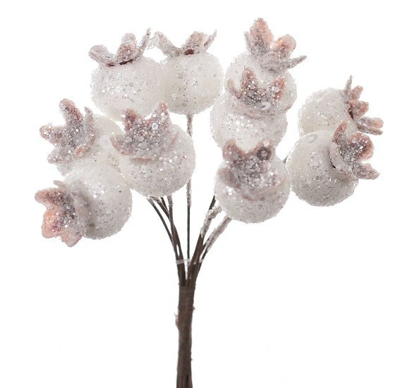 Прикраса ялинкова "Засніжені ягоди на гілці", пластик, білий