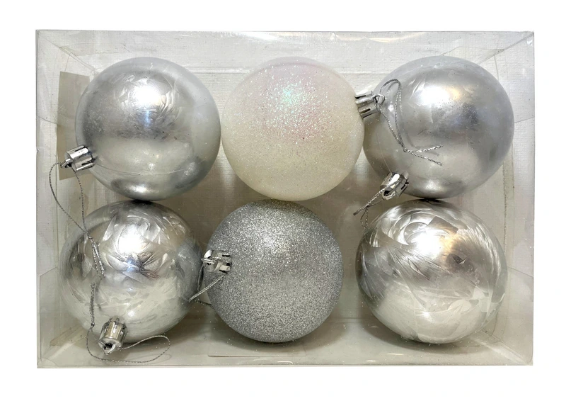 Набір кульок, 6 шт, Ø 8 см, пластик, колір сріблястий