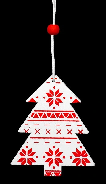Набір новорічних прикрас 6,5 см, Ялинка, 4 шт, компл., дерево, колір білий з червоним