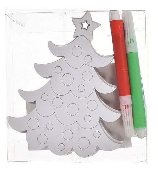 Комплект прикрас для розфарбовування 9,5x10 см "Ялинка" та фломастери, 3 шт
