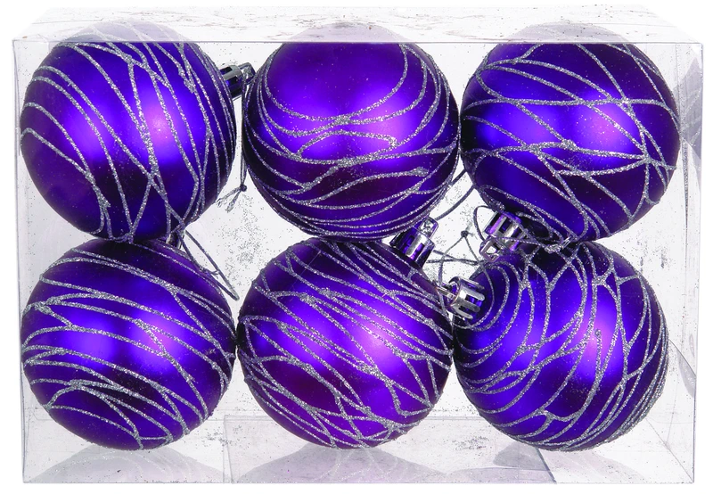 Ялинкові пластикові кульки Chomik комплект 6 шт, Ø 7 см, фиолетовий