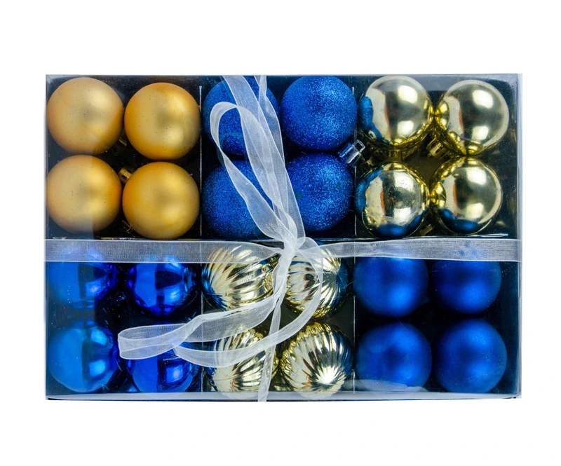Ялинкові пластикові кульки "Jumi" комплект 48 шт, Ø 4 см, мікс синій-золотий