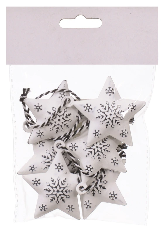 Набір новорічних прикрас "Зірка" Jumi, комплект 6 шт, 5 см, метал, білий з чорним