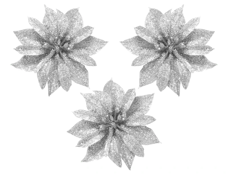 Квітка декоративна Jumi "Пуансетія, 8,5 см, комплект 3 шт, сріблясті