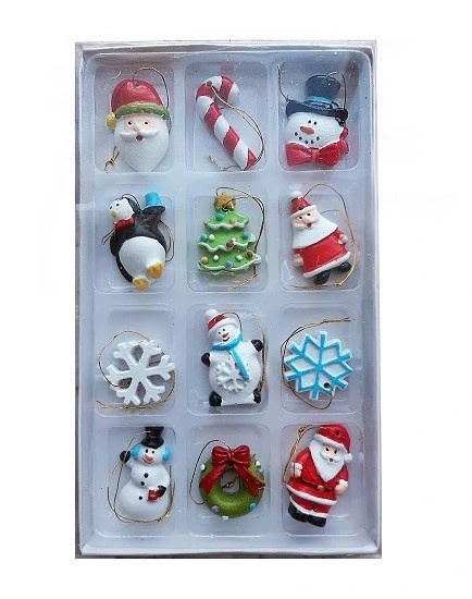 Набір новорічних прикрас, 12 шт, полірезина, різнокольорові фігурки