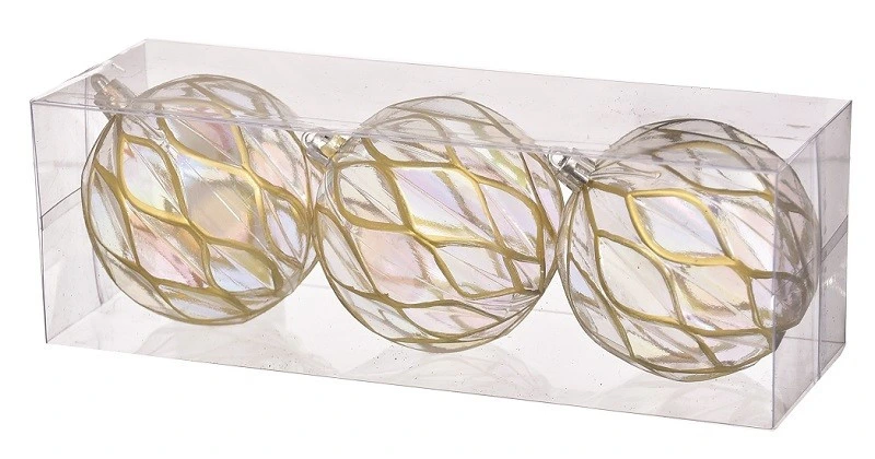 Набір прозорих кульок 3 шт, пластик, 8 см, золота сітка — JUMI