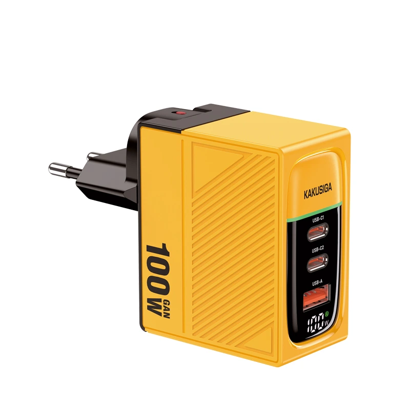 Мережевий зарядний пристрій Kakusiga KSC-1219 (2USB-C/USB/100W)- жовтий