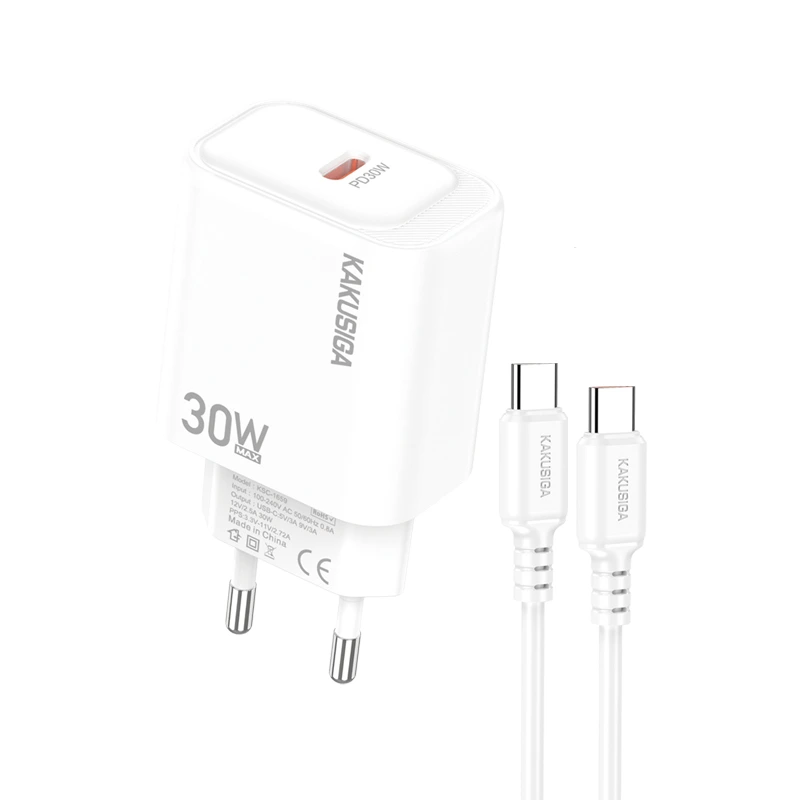 Мережевий зарядний пристрій Kakusiga KSC-1660 (USB-C/30W) + кабель Type-C - Type-C- білий
