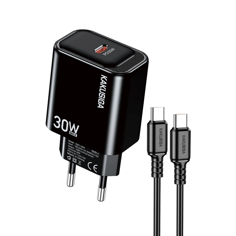 Мережевий зарядний пристрій Kakusiga KSC-1667 (USB-C/USB/30W)- чорний