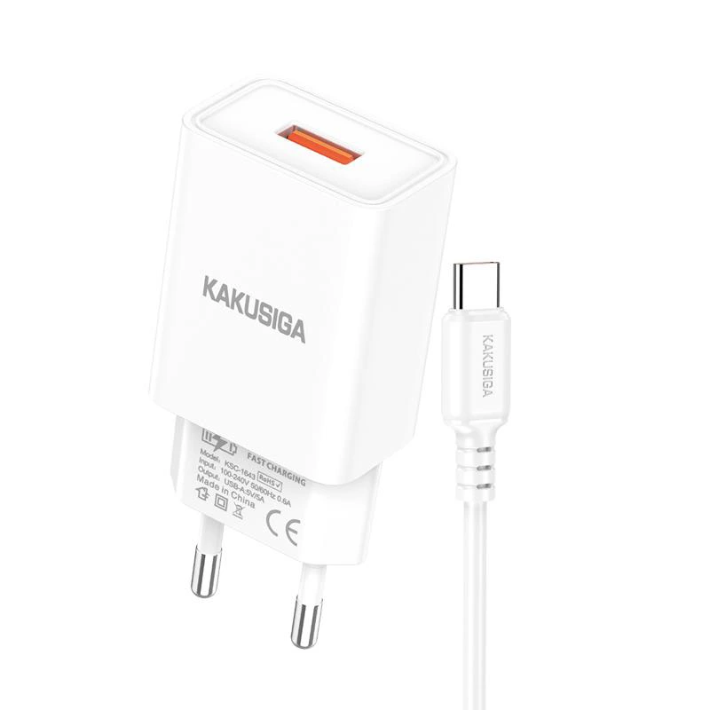 Зарядний пристрій Kakusiga KSC-1644 (1USB/5A) + USB кабель Type-C- білий