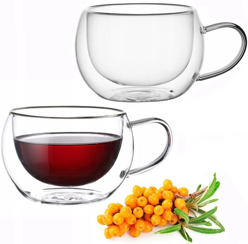 Набір 2 скляні чашки Kamille 300мл, термочашки з подвійними стінками