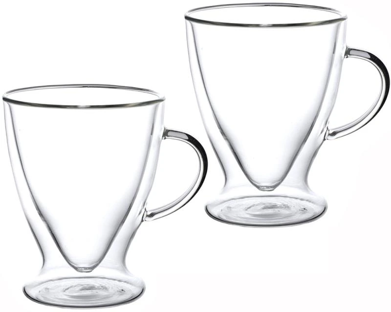 Набір 2 скляні чашки Kamille "Конус" 300мл, термочашки з подвійними стінками