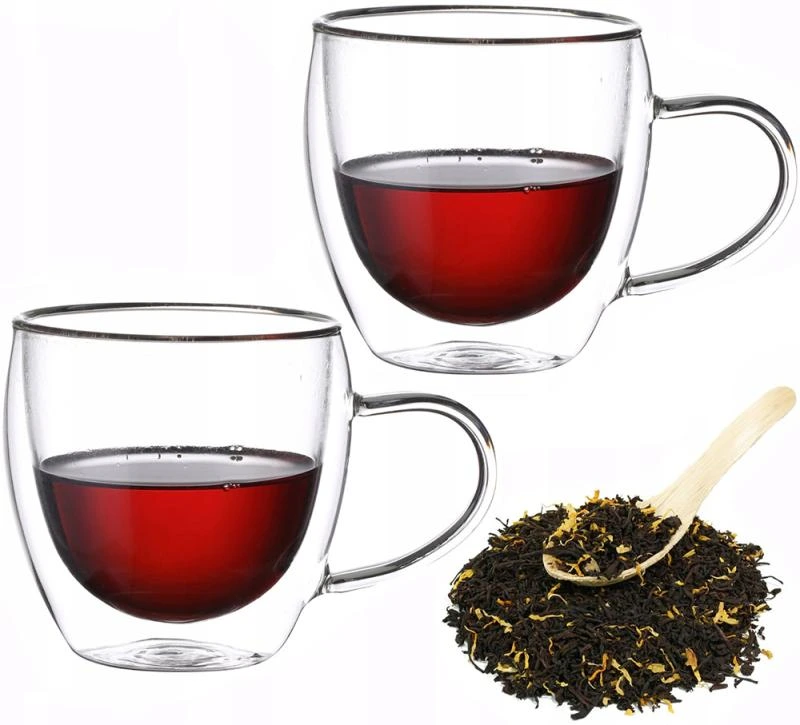 Набір 2 скляні кавові чашки Kamille 100мл, термочашки з подвійними стінками