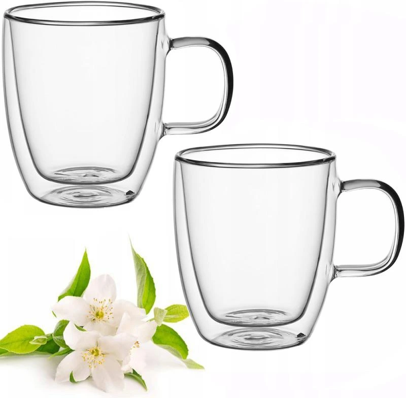 Набір 2 скляні кухлі Kamille 350мл, термокухлі з подвійними стінками