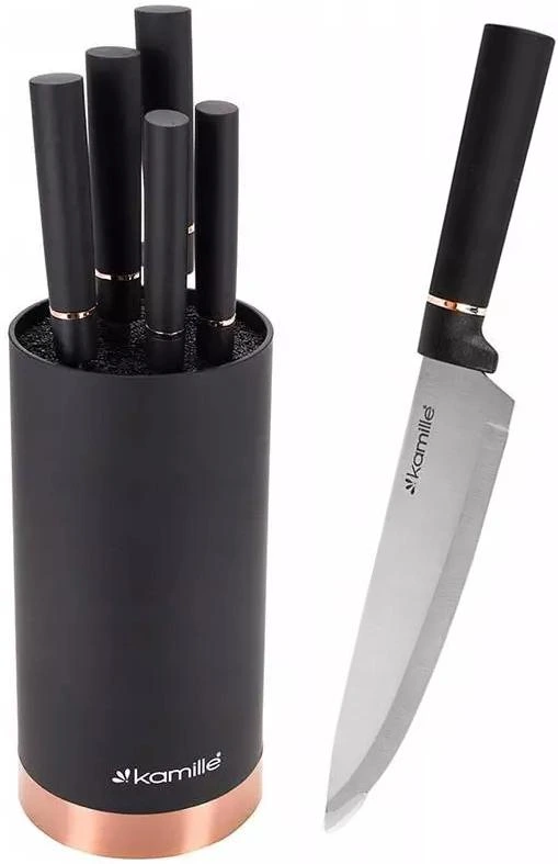 Набір 5 кухонних ножів Kamille Black&Rose з підставкою-колодою