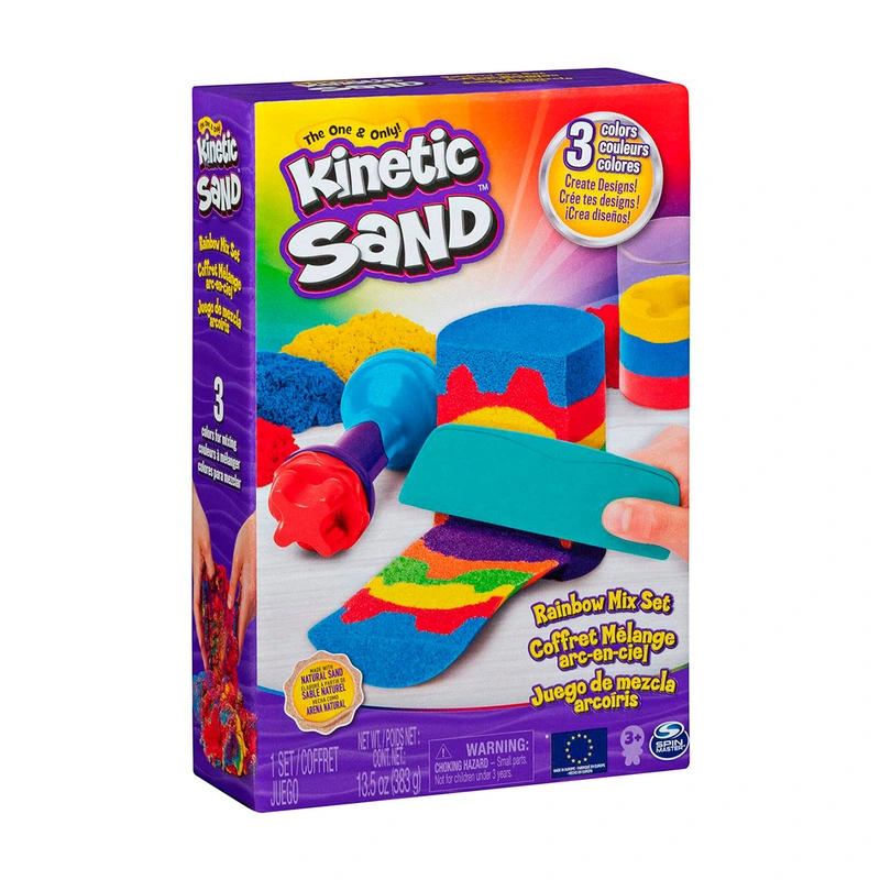 Набір піску для дитячої творчості - KINETIC SAND ВЕСЕЛКОВИЙ МІКС (3 кольори, 383 g, аксес.) — Kinetic Sand