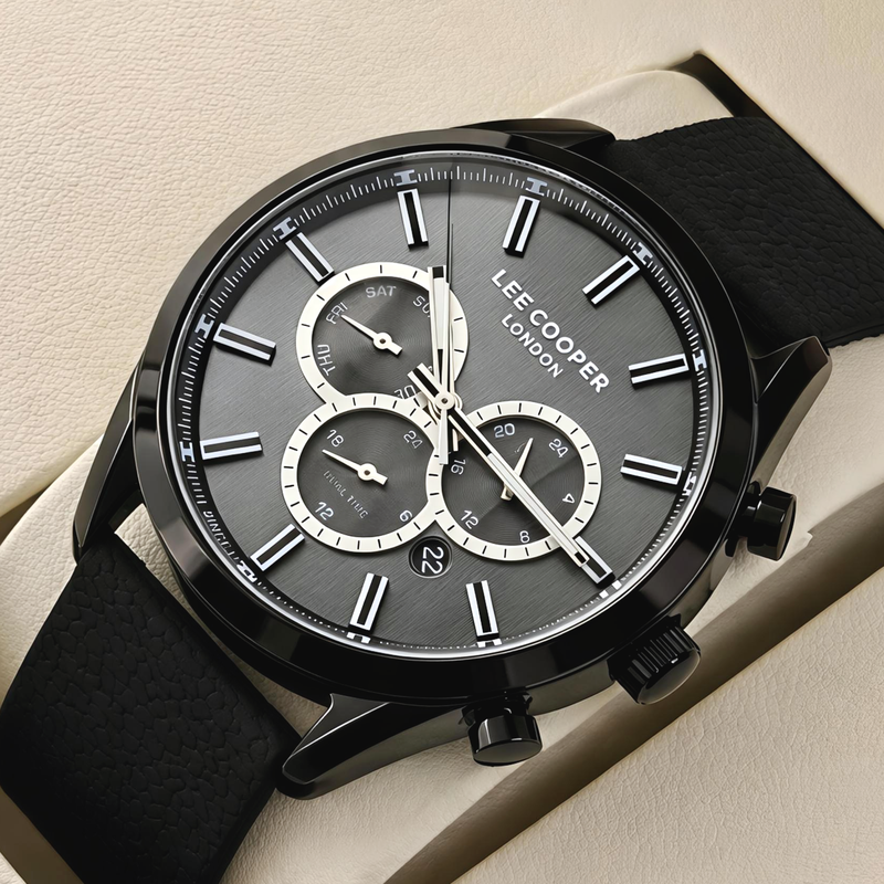 Чоловічий водостійкий годинник Lee Cooper England Midnight Black — Lee Cooper