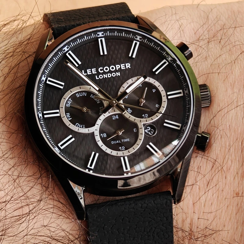Чоловічий водостійкий годинник Lee Cooper England Midnight Black, 2 ремінці