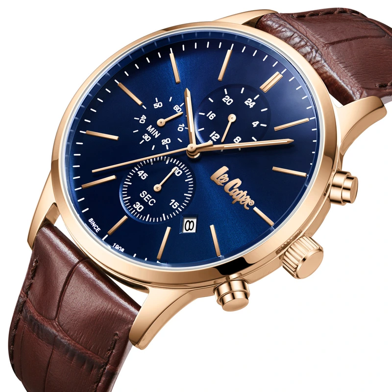 Чоловічий водостійкий годинник Lee Cooper Leather Gold