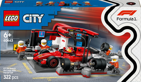 Конструктор LEGO City Піт-стоп і піт-екіпаж F1 з болідом Ferrari 322 деталі (60443)