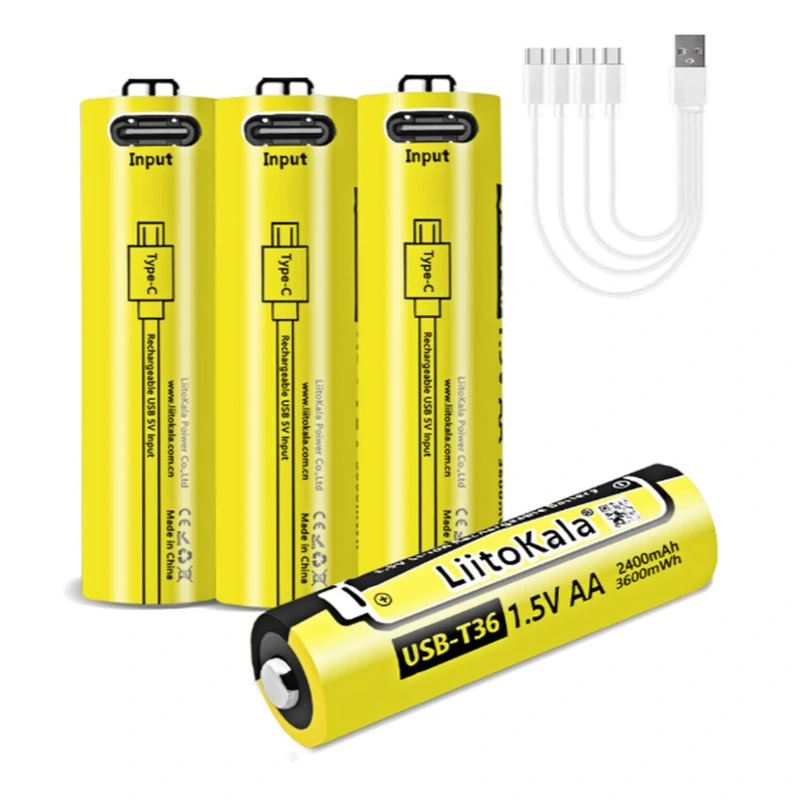 Набір акумуляторів з 4 шт LiitoKala USB-T36 + USB Type-C кабель зарядки — LiitoKala