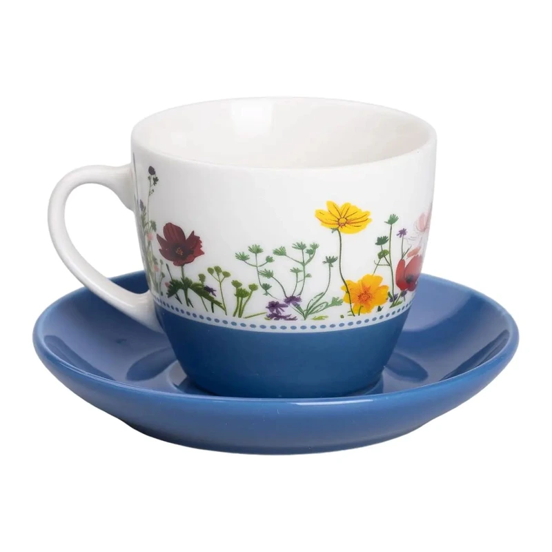 порцелянова чашка з блюдцем 250 мл з квітами Синя RX-N24723BL — Liling Rongxiang Ceramic