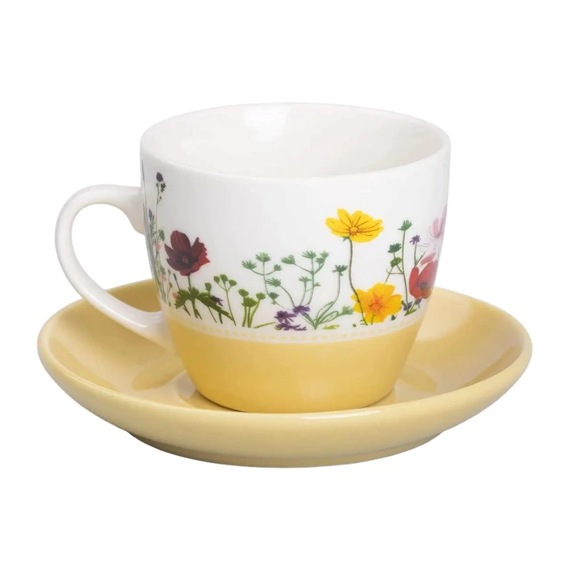 порцелянова чашка з блюдцем 250 мл з квітами Жовта RX-N24723Y — Liling Rongxiang Ceramic