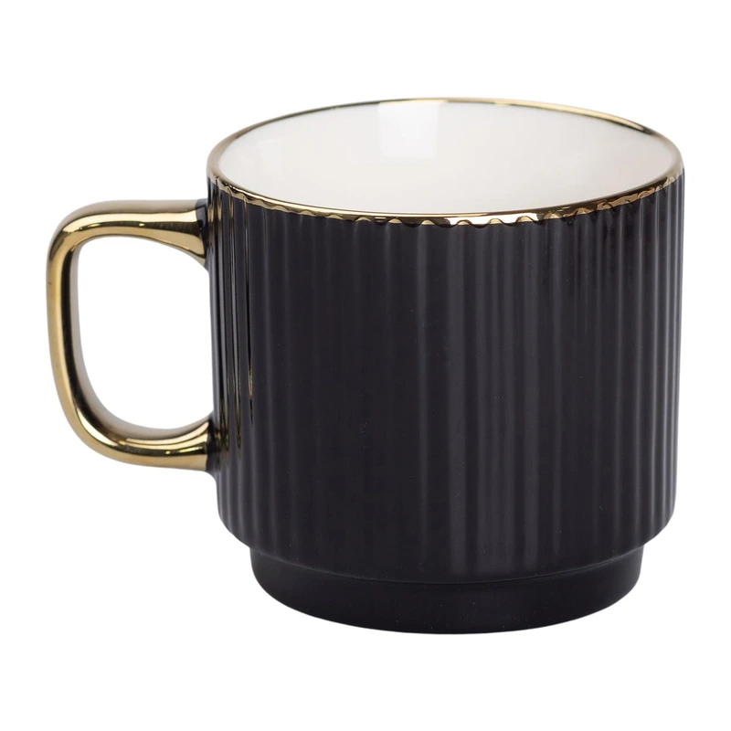 Чашка порцелянова із золотим обідком та золотою ручкою 300 (мл) Чорна RX-N231129B — Liling Rongxiang Ceramic
