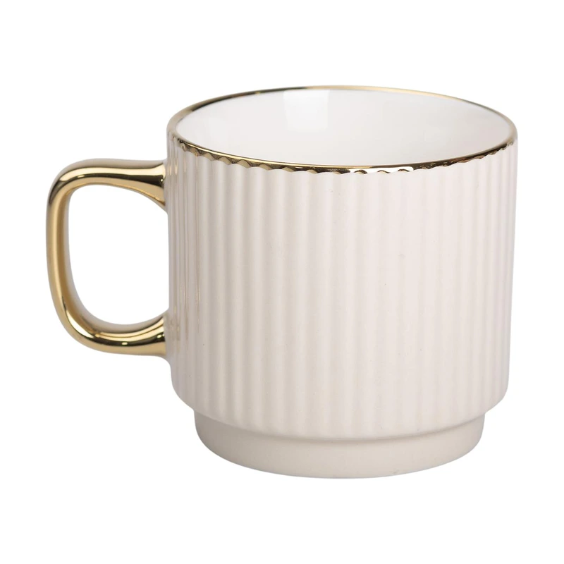 Чашка порцелянова із золотим обідком і золотою ручкою 300 (мл) Бежева RX-N231129BE — Liling Rongxiang Ceramic