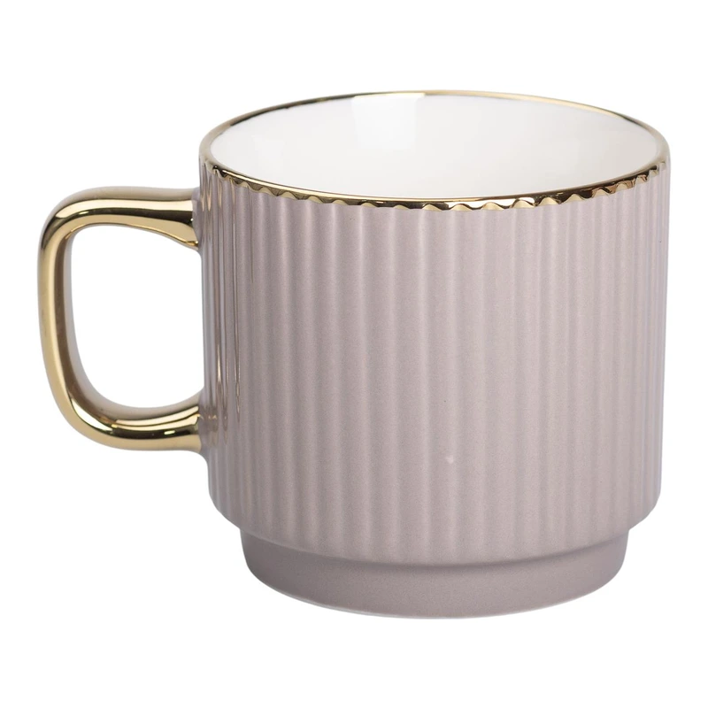 Чашка порцелянова із золотим обідком і золотою ручкою 300 (мл) Кремова RX-N231129CR — Liling Rongxiang Ceramic