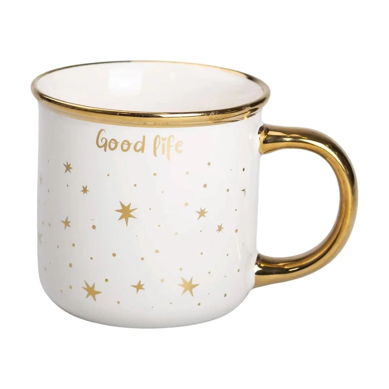 Чашка порцелянова із золотим обідком та позолоченою ручкою 320 (мл) Good life Біла RX-N231506W — Liling Rongxiang Ceramic