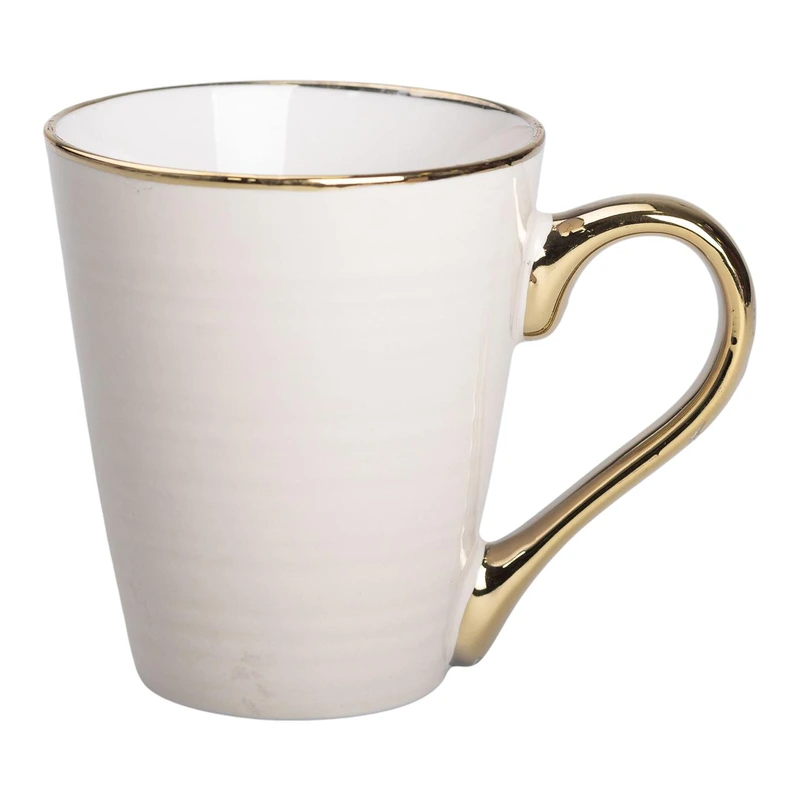 Кружка порцелянова із золотим обідком та позолоченою ручкою 320 (мл) Бежева RX-N240624BE