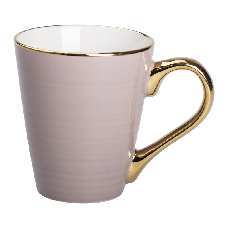 Кружка порцелянова із золотим обідком та позолоченою ручкою 320 (мл) Кремова RX-N240624CR