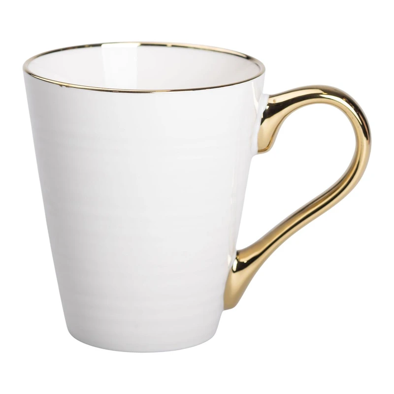 Кружка порцелянова із золотим обідком та позолоченою ручкою 320 (мл) Біла RX-N240624W