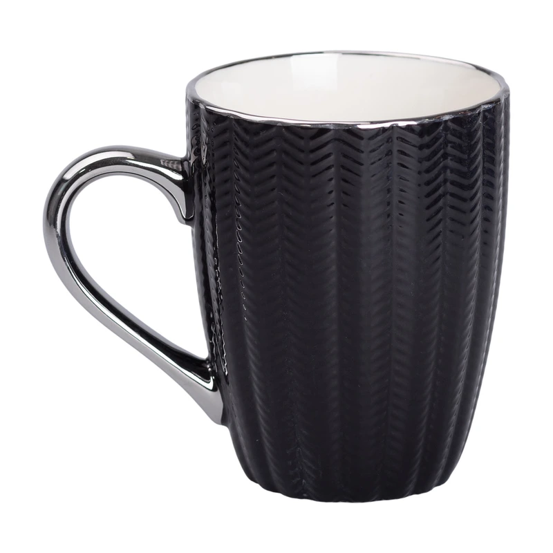 Чашка порцелянова 400 (мл) із сріблястим обідком та ручкою для чаю Чорна RX-N231315B