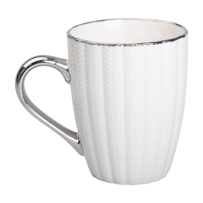 Кружка порцелянова 400 (мл) зі сріблястим обідком та ручкою Бежева RX-N231315BE