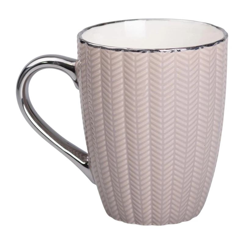 Чашка порцелянова 400 (мл) з сріблястим обідком та ручкою для чаю, кави Кремова RX-N231315CO