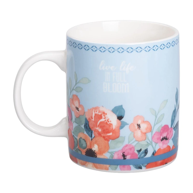 Кружка порцелянова з квітковим принтом 400 (мл) для чаю та кави Блакитна RX-N240139BL