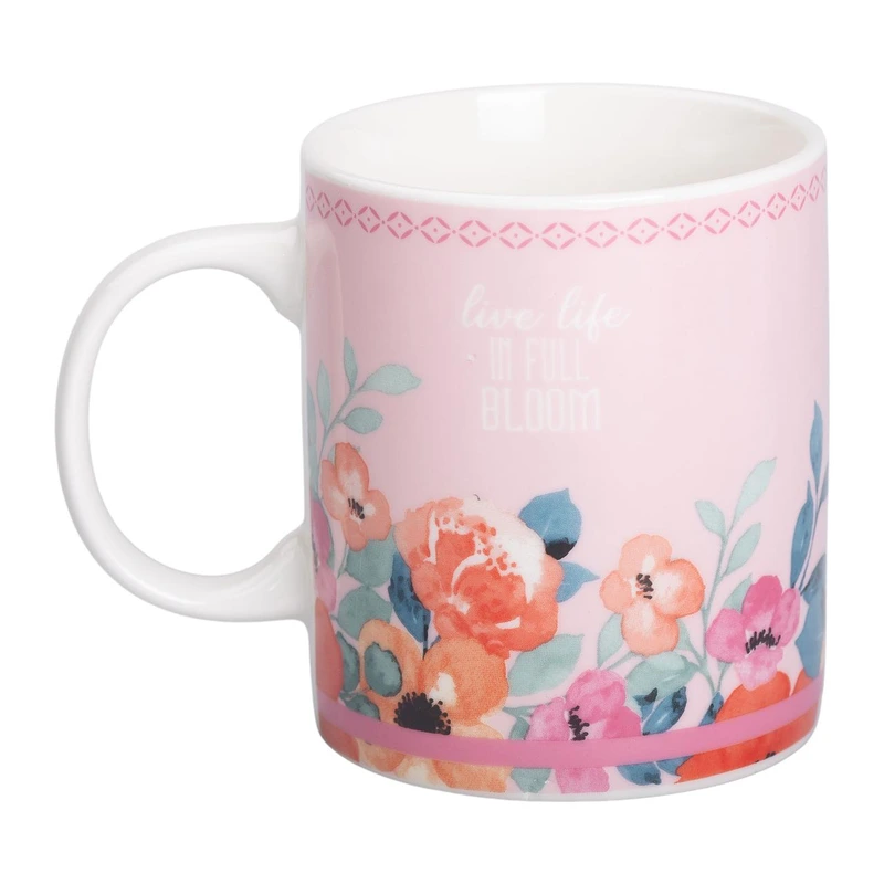Кружка порцелянова з квітковим принтом 400 (мл) для чаю та кави Рожева RX-N240139P